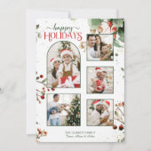 Happy Holidays Watercolor Holly Botanical 5 Photo シーズンカード (正面)