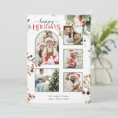 Happy Holidays Watercolor Holly Botanical 5 Photo シーズンカード (スタンド正面)