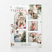 Happy Holidays Watercolor Holly Botanical 5 Photo 三つ折りカード (カバー)