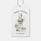 Happy Holidays Watercolor Nutcracker Family Name ギフトタグ (正面)