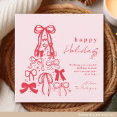 Happy Holidays Whimsical Bow Pink Red シーズンカード