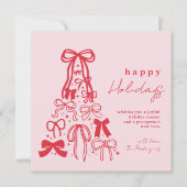 Happy Holidays Whimsical Bow Pink Red シーズンカード (正面)