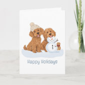 Happy Holidays Winter Goldendoodle Dog Snowman カード (正面)