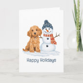 Happy Holidays Winter Goldendoodle Dog Snowman カード (正面)
