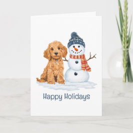 Happy Holidays Winter Goldendoodle Dog Snowman カード
