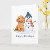 Happy Holidays Winter Goldendoodle Dog Snowman カード (黄色い花)