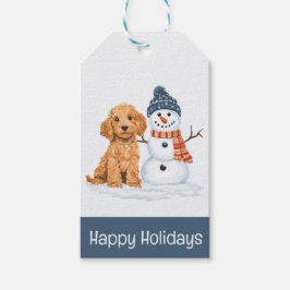 Happy Holidays Winter Goldendoodle Dog Snowman ギフトタグ