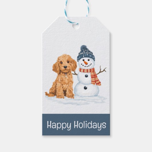 Happy Holidays Winter Goldendoodle Dog Snowman ギフトタグ (正面)