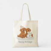 Happy Holidays Winter Goldendoodle Dog Snowman トートバッグ (裏面)