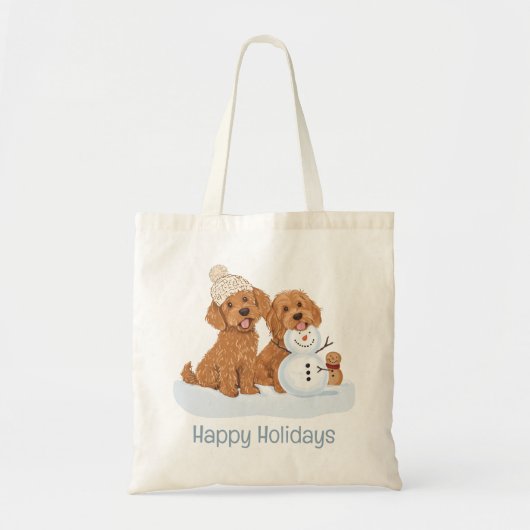 Happy Holidays Winter Goldendoodle Dog Snowman トートバッグ (正面)