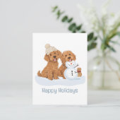 Happy Holidays Winter Goldendoodle Dog Snowman ポストカード (スタンド正面)