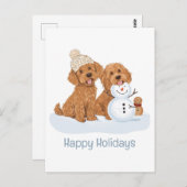 Happy Holidays Winter Goldendoodle Dog Snowman ポストカード (正面/裏面)
