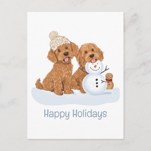 Happy Holidays Winter Goldendoodle Dog Snowman ポストカード (正面)