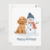 Happy Holidays Winter Goldendoodle Dog Snowman ポストカード (正面/裏面)