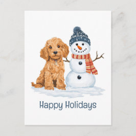 Happy Holidays Winter Goldendoodle Dog Snowman ポストカード