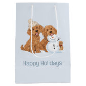 Happy Holidays Winter Goldendoodle Dog Snowman ミディアムペーパーバッグ (裏面)