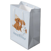 Happy Holidays Winter Goldendoodle Dog Snowman ミディアムペーパーバッグ (裏面アングル)