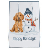 Happy Holidays Winter Goldendoodle Dog Snowman ミディアムペーパーバッグ (裏面)