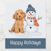 Happy Holidays Winter Goldendoodle Dog Snowman ワインラベル (シングルラベル)