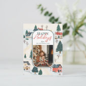 Happy Holidays Winter Village Family Photo ポストカード (スタンド正面)