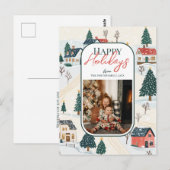 Happy Holidays Winter Village Family Photo ポストカード (正面/裏面)