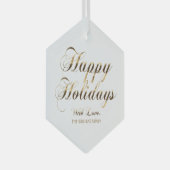 Happy Holidays With Love名前金ゴールドと白 ガラスオーナメント (正面右)