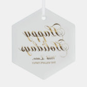 Happy Holidays With Love名前金ゴールドと白 ガラスオーナメント (裏面)