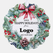 Happy Holidays Wreath Bow Logo Small Gifts Clients オーナメントカード (裏面)