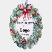 Happy Holidays Wreath Bow Logo Small Gifts Clients オーナメントカード (左)