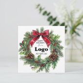Happy Holidays Wreath Business Logo Bulk Custumer シーズンカード (スタンド正面)