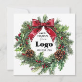 Happy Holidays Wreath Business Logo Bulk Custumer シーズンカード (正面)