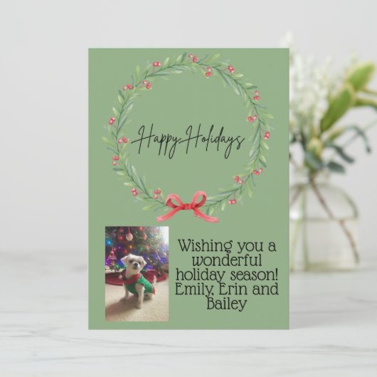 Happy Holidays Wreath Card 招待状 (スタンド正面)