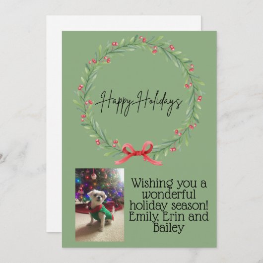 Happy Holidays Wreath Card 招待状 (正面/裏面)