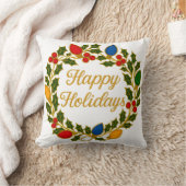 Happy Holidays Wreath Christmas Lights and Holly クッション (ブランケット)