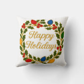 Happy Holidays Wreath Christmas Lights and Holly クッション (裏面)