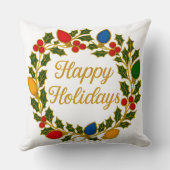 Happy Holidays Wreath Christmas Lights and Holly クッション (裏面)