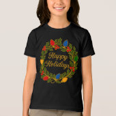 Happy Holidays Wreath Christmas Lights and Holly トライブレンドＴシャツ (正面)
