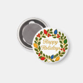 Happy Holidays Wreath Christmas Lights and Holly マグネット (正面/裏面)