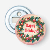 Happy Holidays Wreath Colourful Christmas Snow 栓抜き (正面)