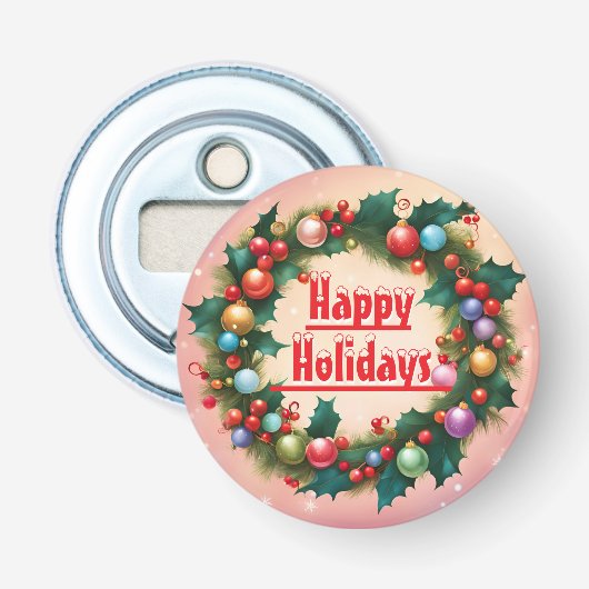 Happy Holidays Wreath Colourful Christmas Snow 栓抜き (正面)