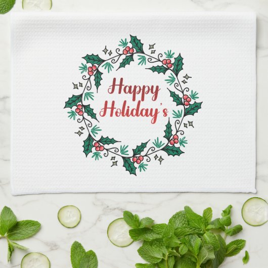 Happy Holiday's Wreath Kitchen Towels キッチンタオル (折り畳み)
