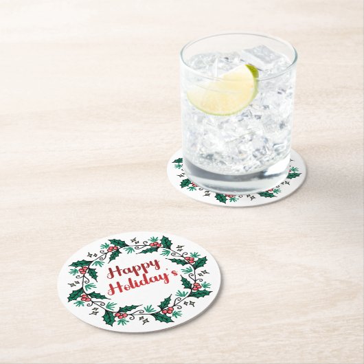 Happy Holiday's Wreath Paper Coaster ラウンドペーパーコースター (インサイチュ)