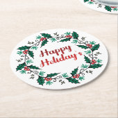 Happy Holiday's Wreath Paper Coaster ラウンドペーパーコースター (アングル)