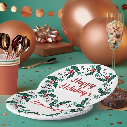Happy Holiday's Wreath Paper Plate ペーパープレート (複数)
