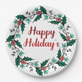 Happy Holiday's Wreath Paper Plate ペーパープレート (正面)