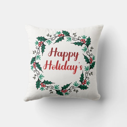 Happy Holiday's Wreath Throw Pillow クッション (裏面)