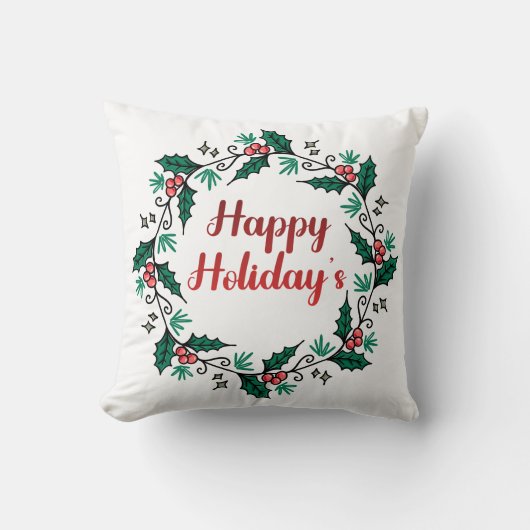 Happy Holiday's Wreath Throw Pillow クッション (正面)