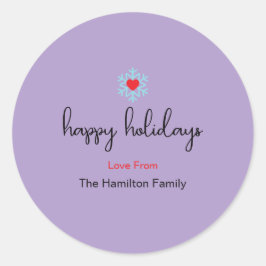 Happy Holidays Xmas Simple Red Heart Snowflake Cl ラウンドシール