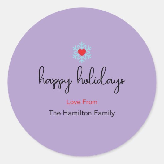 Happy Holidays Xmas Simple Red Heart Snowflake Cl ラウンドシール (正面)