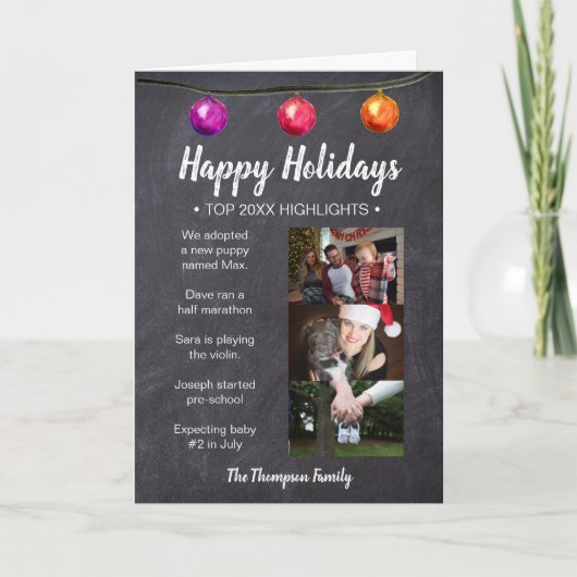 Happy Holidays Year In Reviewクリスマスフォト シーズンカード (正面)